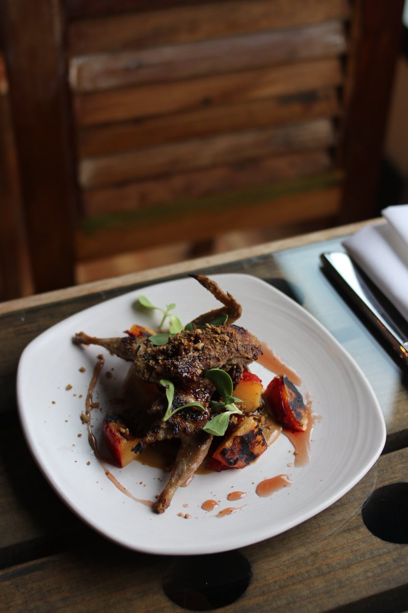 Blown away by the food at Saffron y’all. This is their quail with grilled peaches, sunflower seeds, ras el hanout &amp; rose petal jam. 😍😍😍 #WallaWalla #foodporn