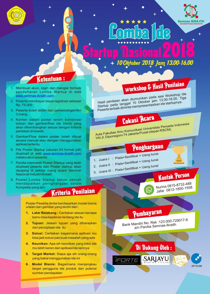 SularsoBudilaks's tweet image. Ayo ikut semnas-ikraith call for paper hasil litabmas, pemakalah mhsw 250rb, pemakalah dosen 350rb, + Lomba Ide Startup Nasional.DAFTAR DI semnas-ikraith.com
#SIMAK_UI #SBMPTN #kampus #ugm #unpad #s2 #pascasarjana #pasca #sbmptn2018 #magister #mm #magistermanajemen #master
