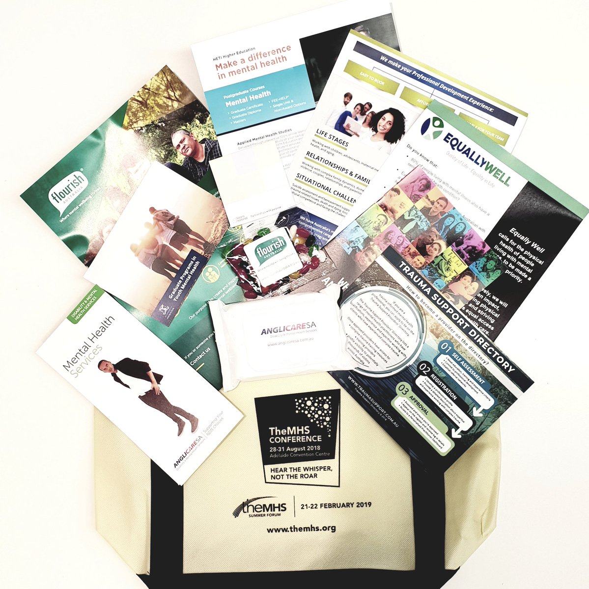 themhsorg's tweet photo. Our TheMHS Conference 2018 satchels are looking great this year!  Our bags have never been so useful thanks to Coles and Woolies! 😉   @FlourishAus @neaminational @AnglicareSA  @LWBAustralia @AustPsych #Hetti #HealthNSW  @equallywell_au #PPDSeminars @orygen_aus https://t.co/FLJz3sesg2