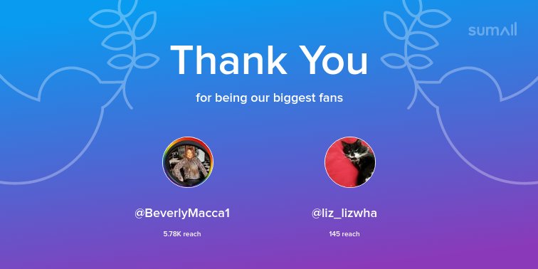 Our biggest fans this week: <a href="/BeverlyMacca1/">Beverly Macca CBA 💙</a>, <a href="/liz_lizwha/">Liz Wharry</a>. Thank you! via sumall.com/thankyou?utm_s…