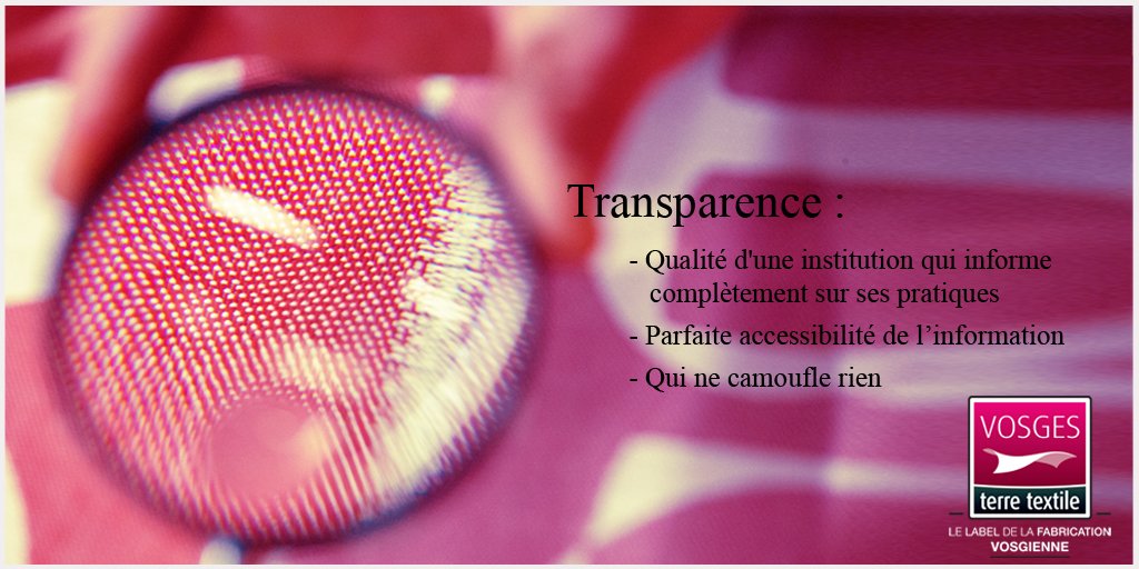 [ Mots Clés ]
pour mieux comprendre notre label, nos #engagements et nos valeurs : 
#Transparence : tout vous dire sur comment et où sont fabriqués les articles labellisés #VosgesTerreTextile
Partager avec vous nos réussites et nos échecs.