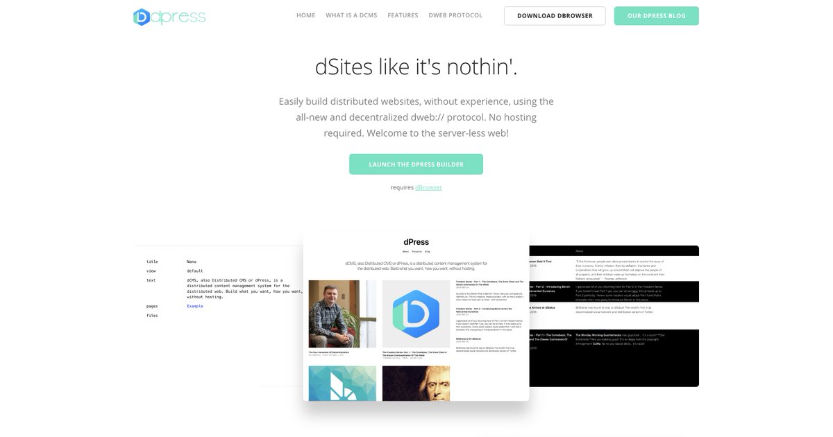 _thewrangler's tweet image. dPress is live. The first dCMS like @WordPress on the @DistributedWeb. dpress.io #dweb #dbrowser #distributedweb #bench @wearebench