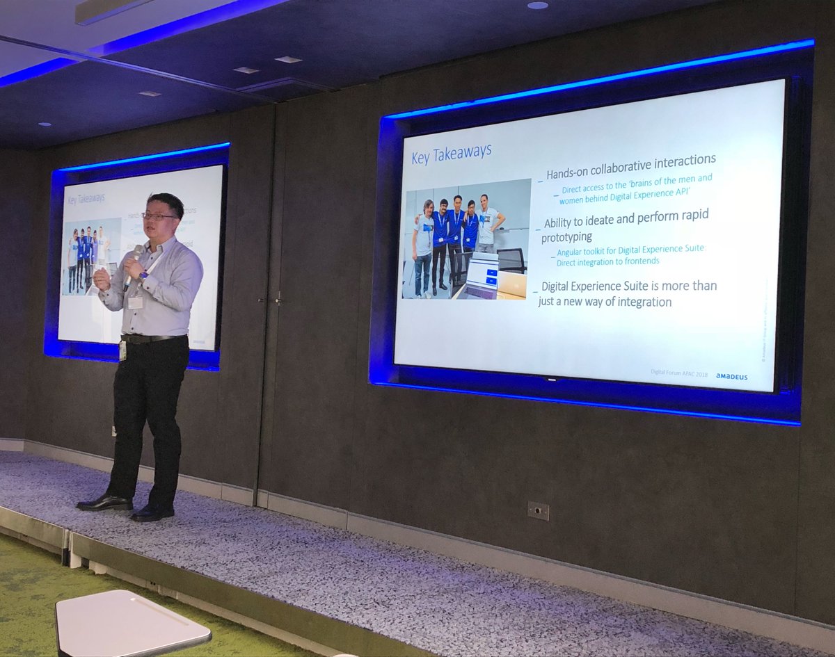 AmadeusITGroup's tweet photo. #AmadeusDigitalForum Day 1: @SingaporeAir's Tze Keen Chin on how the #airline's first Hackathon gave #devs a chance to work with Amadeus using #DigitalExperienceSuite to create 'Fly with me' an innovative idea for travelers to easily book & share holiday itineraries with friends https://t.co/USyreLHjNQ