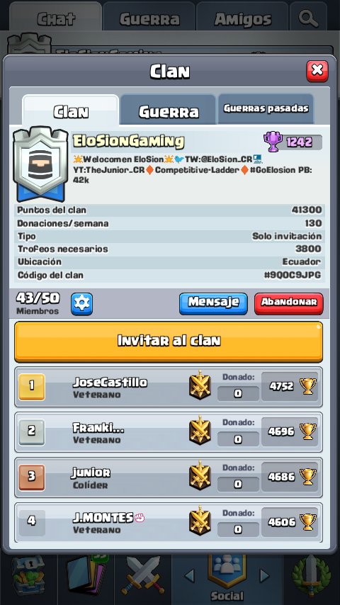 #CR | Estamos en Busca del Top de Ecuador 👀

Buscamos jugadores de ladder con los siguientes requisitos:

+4400 o 4300 Copas 
+20wins en CW 

(Pueden salir del clan, pero tienen que regresar)

Beneficios: 

Header y Logo ✔
Buen ambiente ✔

#GoElosion 

@DarkfightGT_ @GAMES_RT7