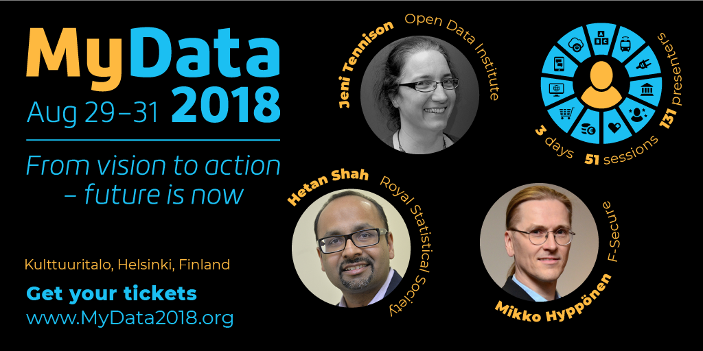 mydataorg's tweet photo. Last call for #MyData 2018! Don't miss this opportunity to learn from @mikko, @HetanShah, @JeniT and 130 other great presenters https://t.co/XDCC4AluQm bringing business, legal, tech and societal angles to #personaldata #dataethics 
Get your pass at https://t.co/S9QGkeac3L. https://t.co/gtFlW0T0VM