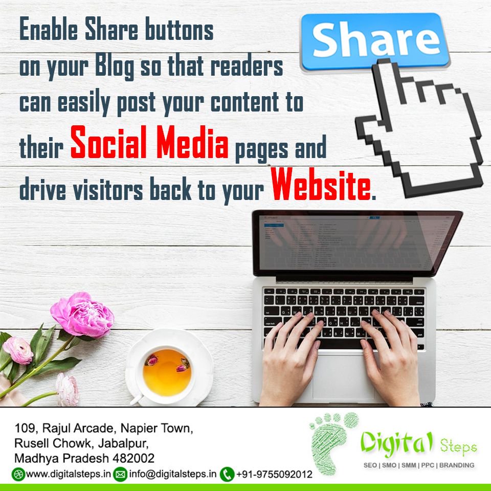 digitalstepsin's tweet image. Enable share buttons on your blog so that readers can easily post your content to their social media pages and drive visitors back to your website.

Get best tips for digital marketing, social media, SEO and web design visit at :  digitalsteps.in

#DigitalSteps