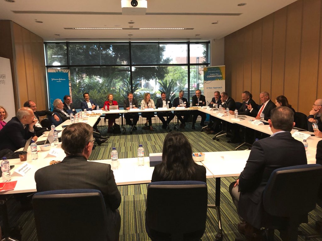 JNJInnovation's tweet photo. “Engage often. Engage early.” More exciting connections happening at #JJIPO @MonashUni roundtable today with Billy Cohn, Executive Director of the #CDITMC, & #JNJ Worldwide VP Orthopedic Innovation, Nick Pachuda. https://t.co/Xmi8rPmnhd