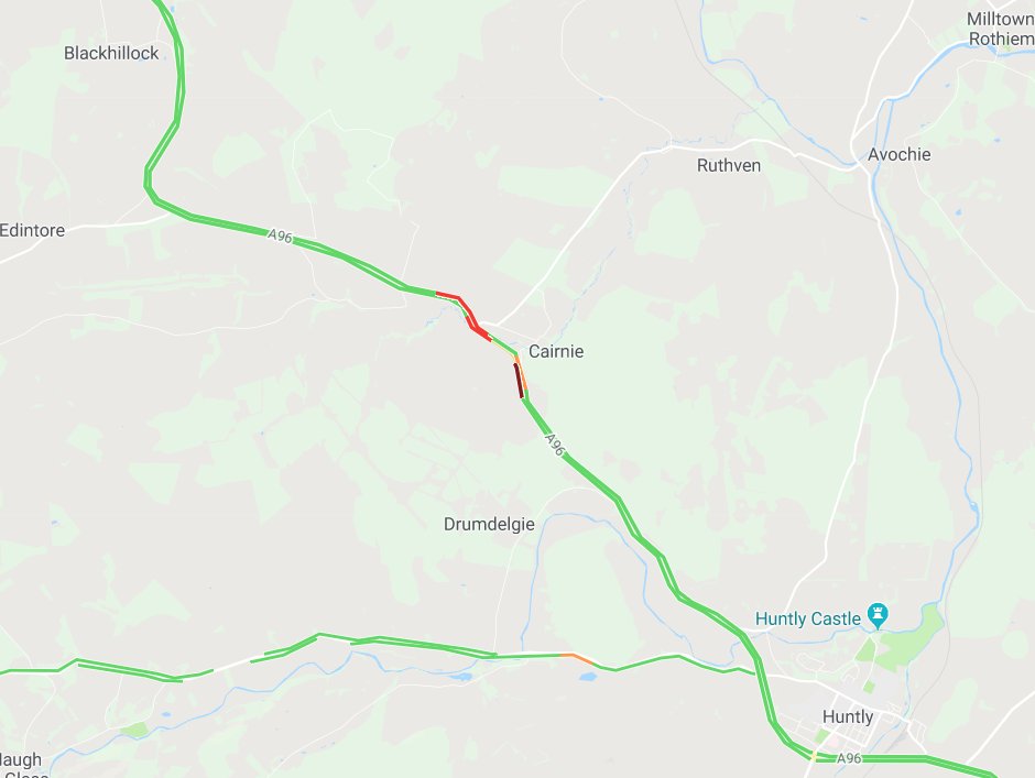 trafficscotland's tweet photo. ❗️NEW❗️07:50

RTC on the #A96 blocking the road. Police turning traffic at Cairney. 🚑 en route. 

#abztravel #aberdeen https://t.co/2tByy9Unaq