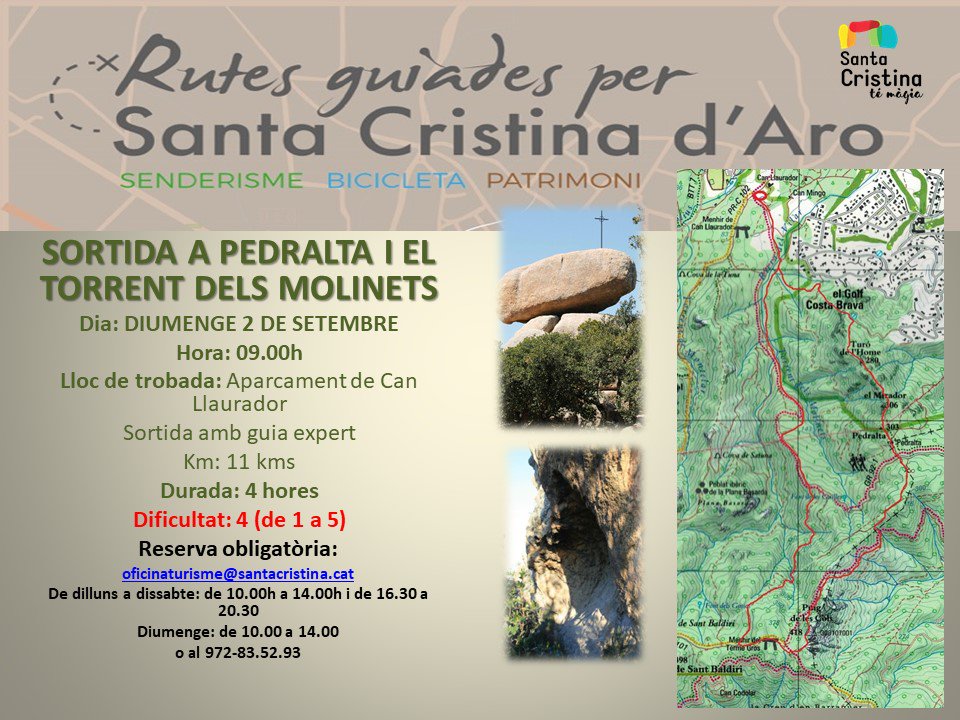StaCristinaAro's tweet photo. DIUMENGE 2 - Sortida a Pedralta i baixada per el Torrent dels Molinets
+ info i reserves: oficinaturisme@santacristina.cat
#rutes #rutesguiades #senderisme #costabrava #SantaCristina #Ardenya #visitsantacristina #emporda #visitemporda #Catalunya #sortidesengrup #InCostaBrava https://t.co/OAM893R65F