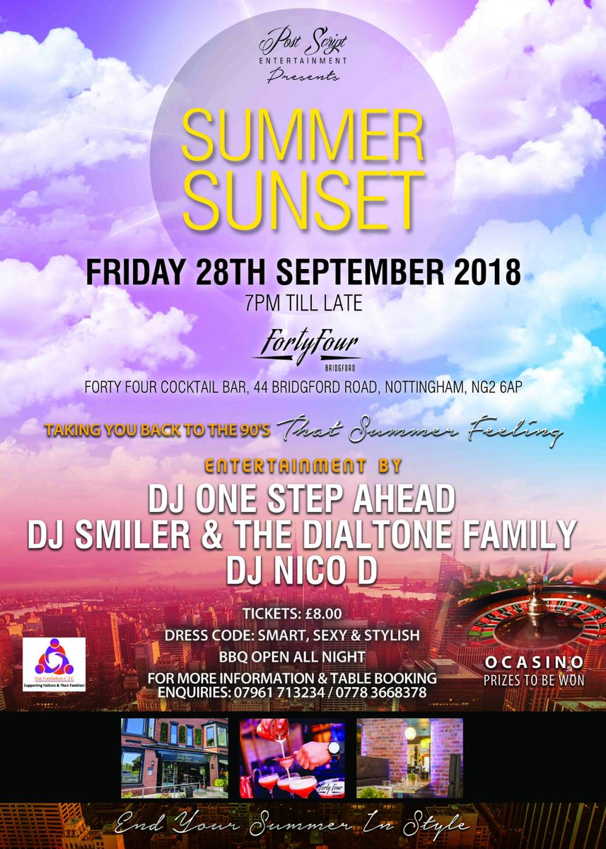 Taking you back to the 90's &amp; up to the times.
Casino games available with prizes to be won.
Urban BBQ street food available.
Tickets: £8 
Dress code: Smart, Sexy &amp; Stylish.
For more information &amp; table booking enquiries.
Tel: 07961713234 07783668378.
Limited ticket availability.