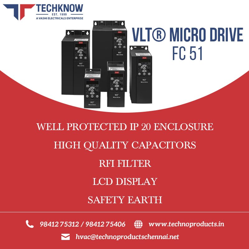TechKnowPvtLtd's tweet image. VLT® Micro Drive FC 51
•Well protected IP 20 enclosure
•High quality capacitors
•RFI filter
•LCD display
•Safety Earth
technoproducts.in

#techknowproducts #microdrive