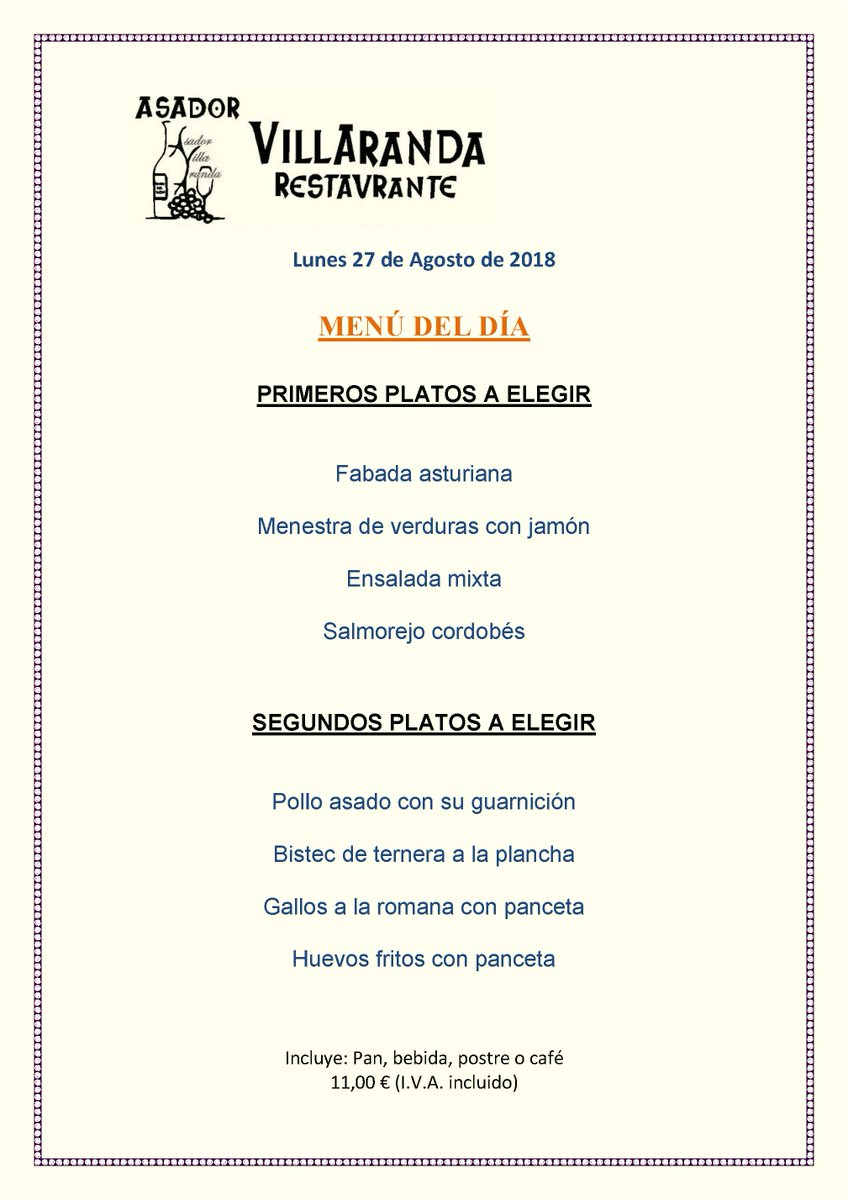 VillarandaAsado's tweet photo. Afrontamos esta última semana de Agosto y en Villaranda Asador seguimos ofreciéndote un menú para que cojas fuerza y energía. 
@VillarandaAsado #gastronomia variada en #Alcorcón desde #restaurante #Villaranda https://t.co/oiFSodgmlK