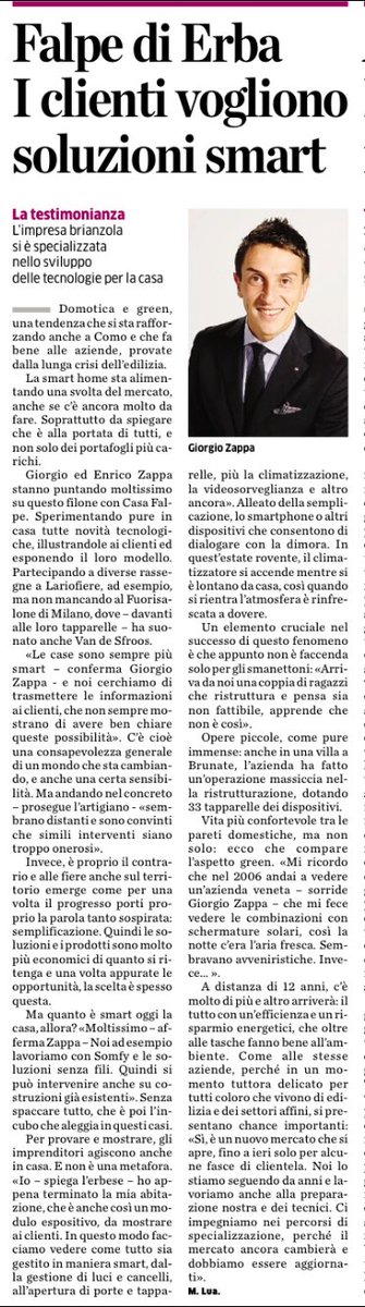 FalpeErba's tweet photo. Oggi con “La Provincia di Como” in omaggio “Imprese&amp;lavoro”, il settimanale economico lariano, con un approfondimento sulle abitazioni green e smart! Ecco l’intervista a #FALPE come azienda leader nel settore. ⤵️ https://t.co/hJQgTH30BM