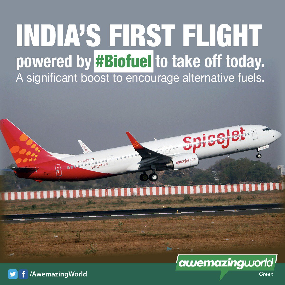 awemazingworld's tweet photo. #AwemazingGreen - @flyspicejet to test India's first biofuel-powered flight from Dehradun to Delhi

If the test is successful, India will be among the first developing nations to adopt the sustainable alternative jet fuel

#Biofuel https://t.co/7TFzFgDy65