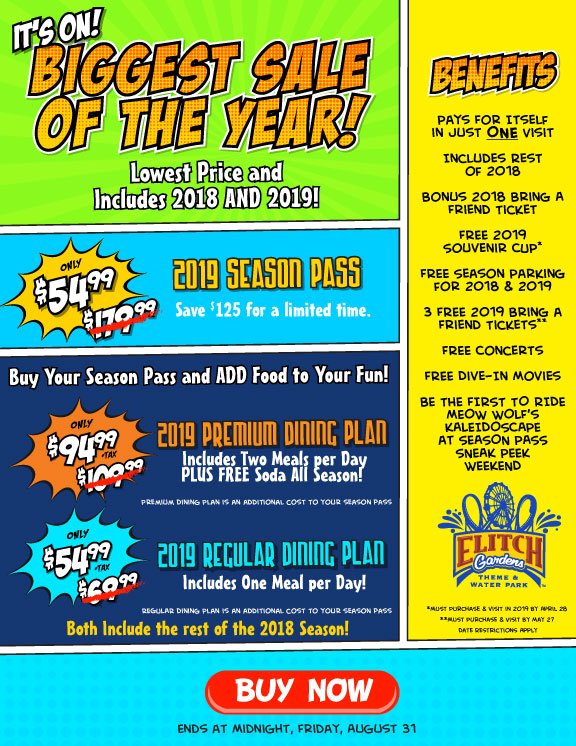 Elitch Gardens On Twitter Sale Is On Now Get Your 2019 Season