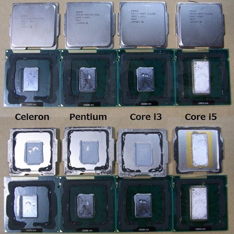 Ramen wassen huurder Glans 188号 on Twitter: "Sandy Bridge Celeron G530 Pentium G620 Core i3-2100T Core  i5-2400S #殻割り #delid https://t.co/2jgyP3spy9" / Twitter