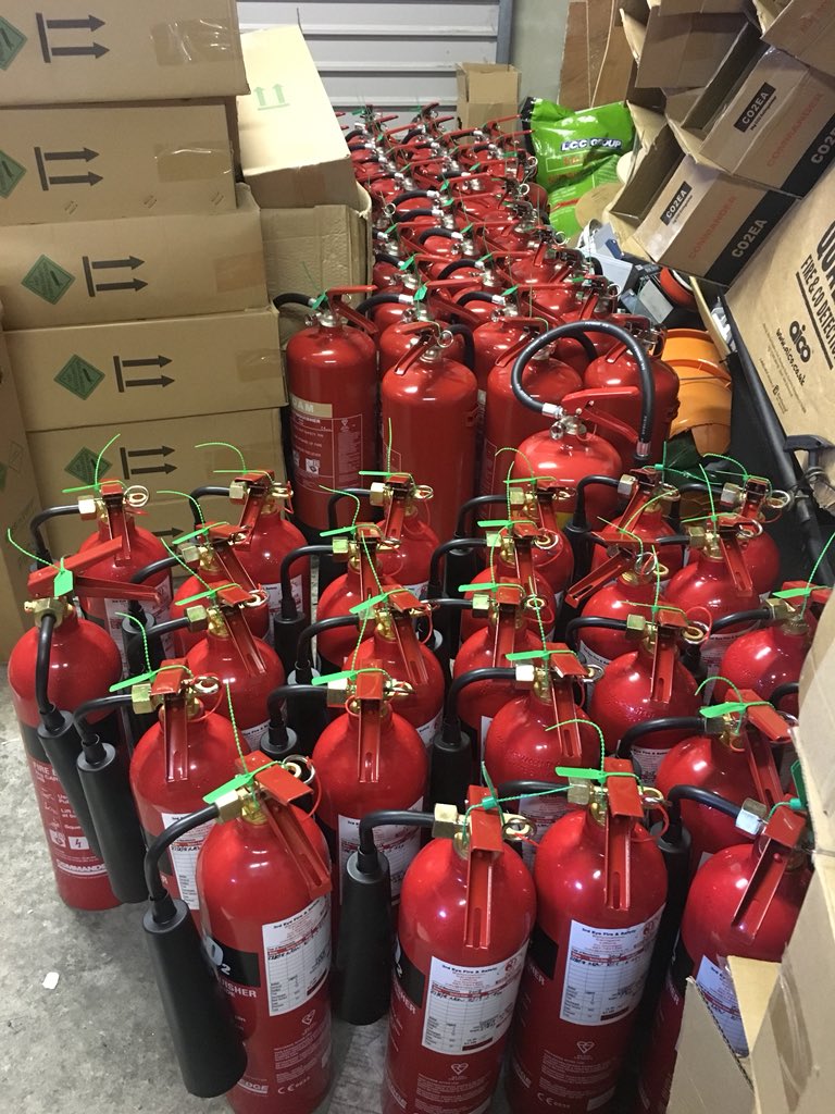 Busy day again today in the Workshop/Dispatch areas. Another 85 new Portable Fire Extinguishers commissioned for a Hotel in County Donegal.
