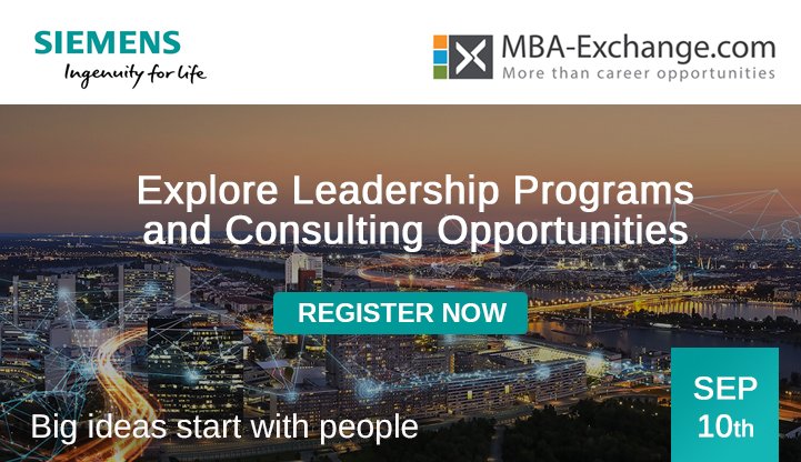 SEP 10th - <a href="/Siemens/">Siemens</a>  Leadership Programs and #Consulting Opportunities
MBA-Exchange.com/SIEMENS1809