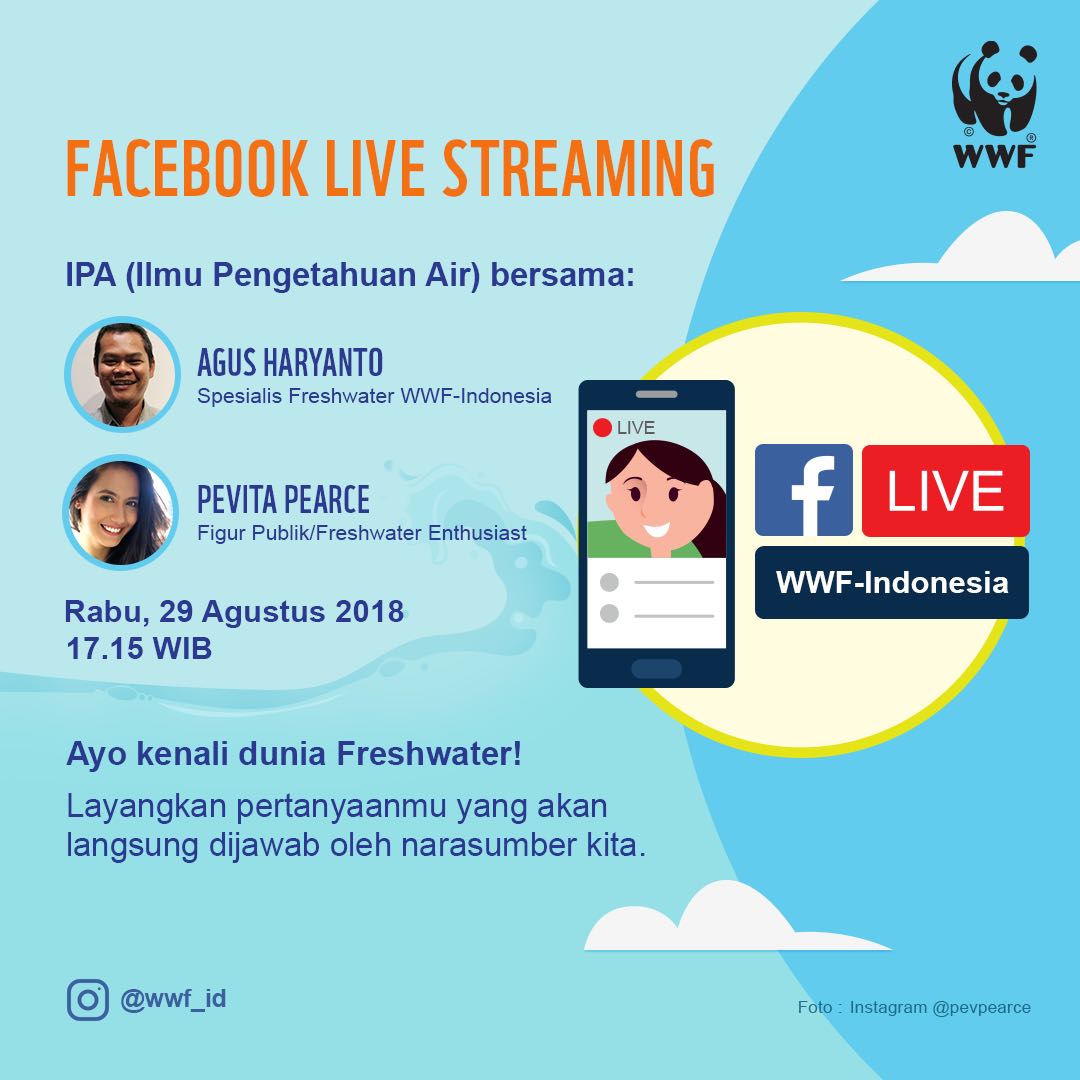 WWF_ID's tweet image. Ingin menambah pengetahuan seputar air? Yuk, ikutan program “IPA (ILMU PENGETAHUAN AIR)” melalui Facebook Live bersama Mas Agus Haryanto dari #WWFID dan @pevpearce! Rabu 29 Agustus PK 17.15 WIB. ❤️💧