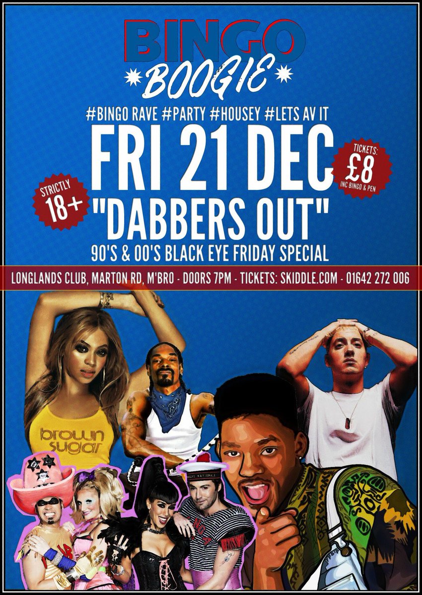 boogie_bingo's tweet photo. #BingoBoogie “Black Eye Friday Special”!!!

Join us @ #TheLonglands in the Boro on FRI 21 DEC!!!

This will be a very extra special 90’s &amp; 00’s edition!!!

Oh an don't forget "Eyes Down, Look In"

Tickets:
https://t.co/dHjb49spJI

#bingo #bingorave #houseyrevolution #letsavit https://t.co/TyiLRkr4Kk