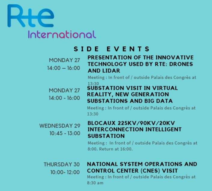 Check out <a href="/RTE_Intl/">RTE International</a> Side Events for @CIGRE47 
#CIGRE
For more info : rtei-cigre.fr