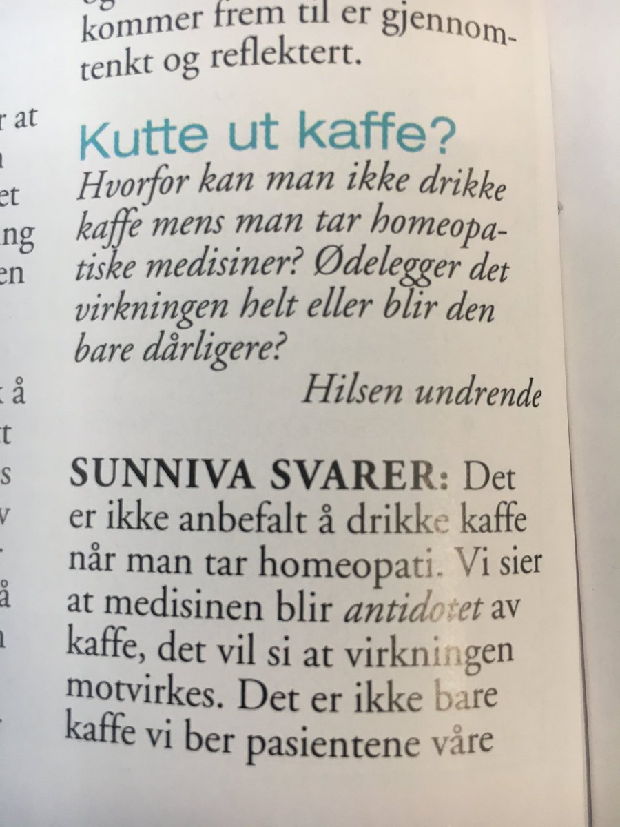 Lars-Petter Jelsness-Jørgensen (@lars_jelsness) on Twitter photo Nei, #norskukeblad - det er ikke kaffe man bør kutte ut, men homeopati. Kaffe har i det minste vitenskapelig påviste gevinster, homeopati ingen. <a href="/Ingeborgborg/">Ingeborg Senneset</a> Nei, #norskukeblad - det er ikke kaffe man bør kutte ut, men homeopati. Kaffe har i det minste vitenskapelig påviste gevinster, homeopati ingen. <a href="/Ingeborgborg/">Ingeborg Senneset</a>