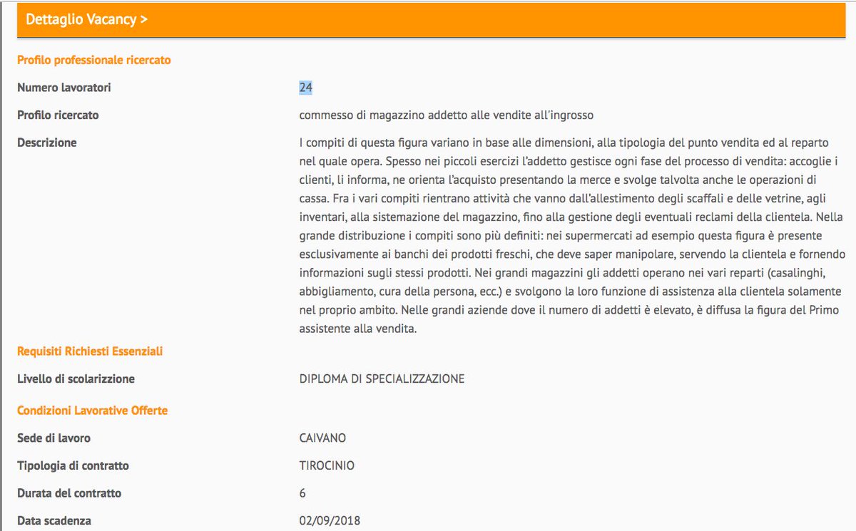 MicheTiraboschi's tweet image. Per non parlare degli stagisti seriali, quelli un tanto al chilo ... A #Caivano cercasi ben 24 #commessi di magazzino addetti alle vendite. Proposta di lavoro? Ovviamente #Stage #GaranziaGiovani. Sempre sul portale del lavoro di @Reg_Campania (Assessore al Lavoro @soniapalmeri)