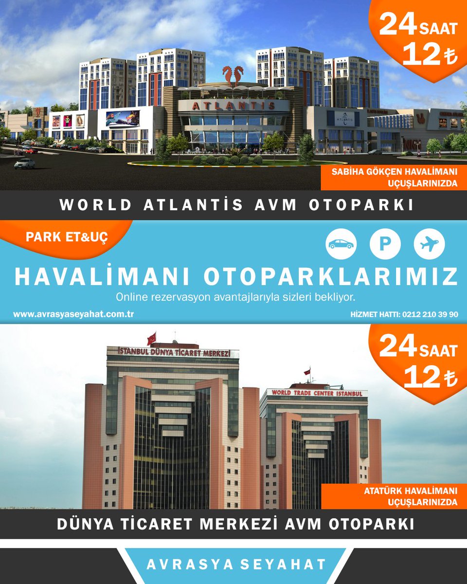 Atatürk ve Sabiha Gökçen Havalimanı uçuşlarınızda günlük 12TL'den başlayan fiyatlarlarla!
Online rezervasyon ve avantajlı kampanyalarımız için internet sitemizi ziyaret edin. 
avrasyaseyahat.com.tr
#avrasyaseyahat #otopark #ataturkhavalimani #sabihagokcen  #onlinerezervasyon