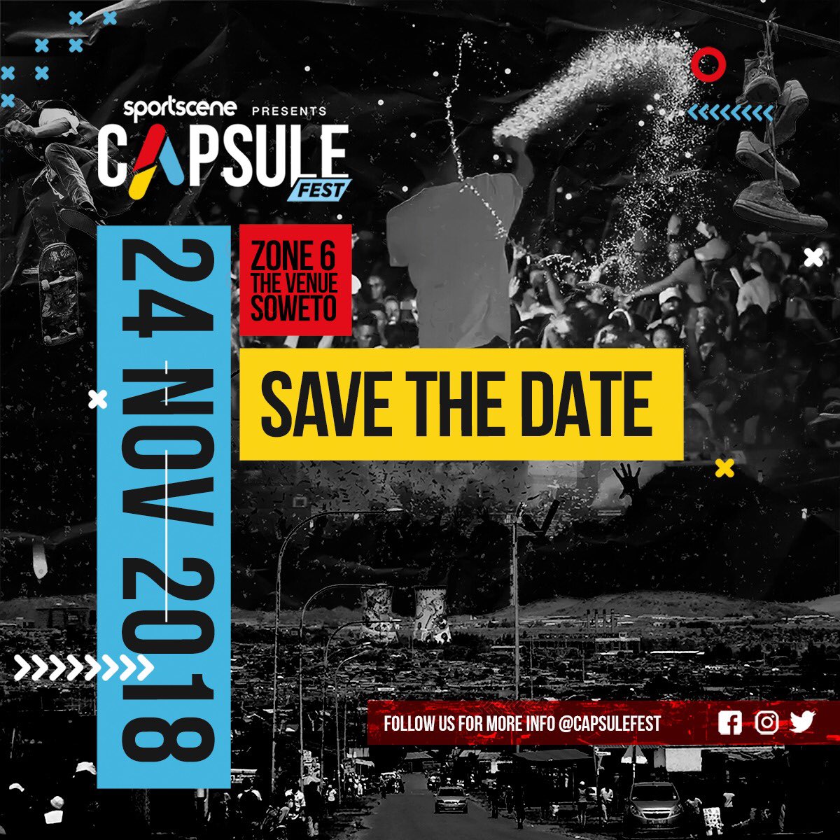 ABrooklynWinter's tweet photo. SAVE THE DATE!!
@CapsuleFest is back!
๐: 24 Nov 18
๐: Zone 6 Venue, Soweto
#CelebrateCulture #CapsuleSA https://t.co/IsI7wjcdMx