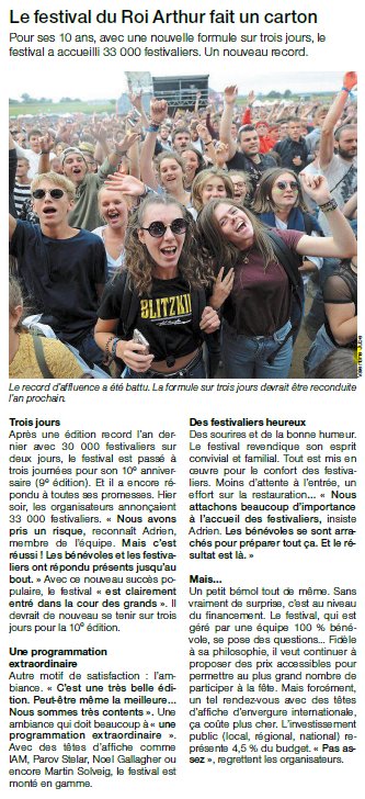 thony911's tweet photo. "Le Festival du Roi Arthur" fait un carton ... Pour ses 10 ans, avec une nouvelle formule sur trois jours, le festival a accueilli 33 000 festivaliers. Un nouveau record. (Ouest-France) #RoiArt18 https://t.co/Q0HFh7wkTh