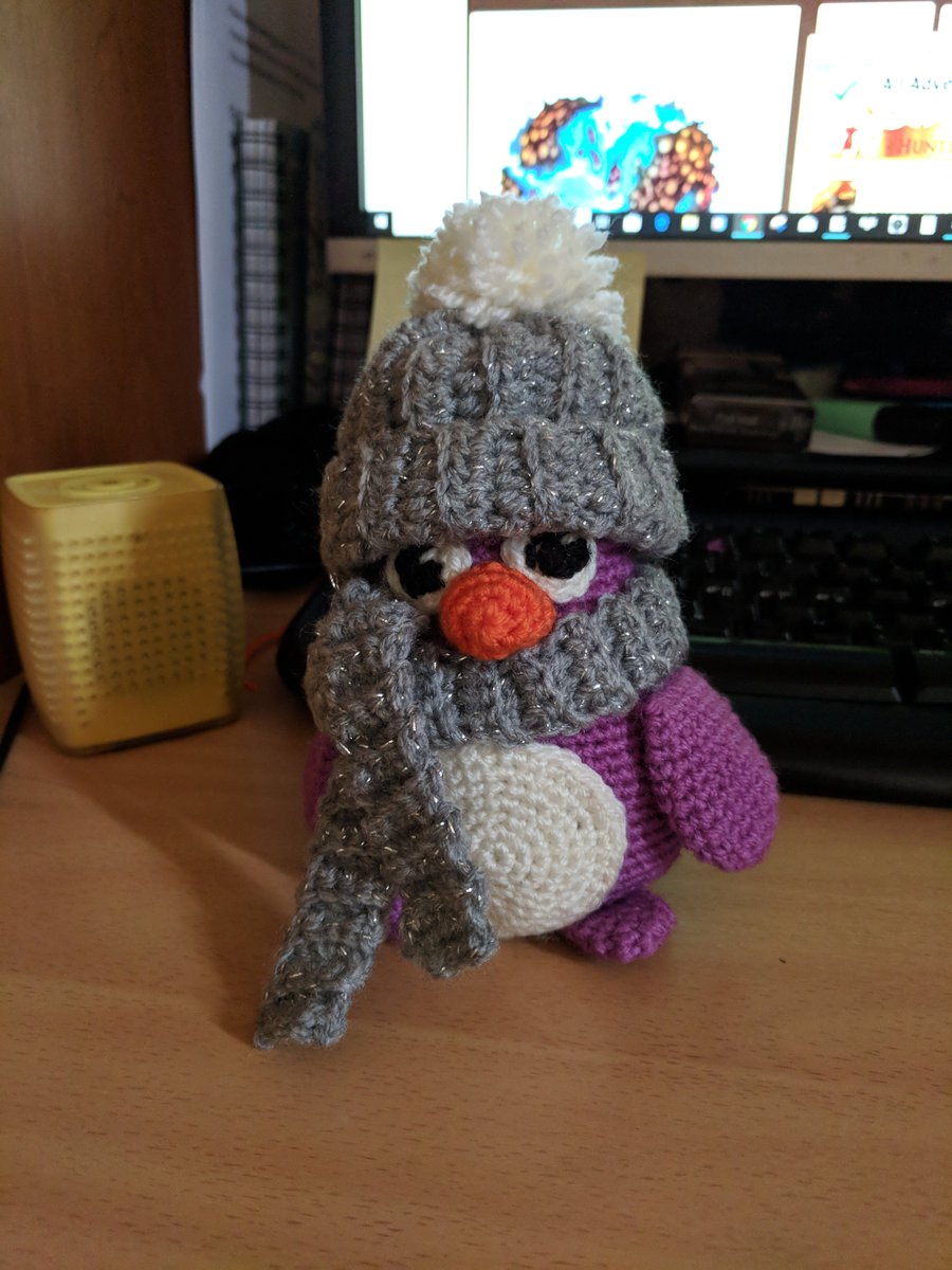 buffyc's tweet photo. My Purple penguin Amigurumi is all done :D I may have to invest in some safety eyes and pom poms if I am going to make more 😝#craft #crochet #purple #amigurumi #penguin #christmas https://t.co/c2OTEgjR1s