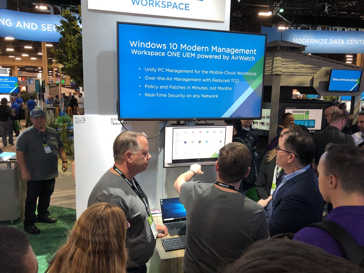 Was great to see <a href="/MichaelDell/">Michael Dell 🇺🇸</a> stop by the <a href="/VMware/">VMware</a> booth for a demo on <a href="/WorkspaceONE/">Omnissa Workspace ONE</a> #Windows10 modern management. <a href="/Dell/">Dell</a> PCs + #WorkspaceONE + #Windows10 = True Workforce #Transformation! #VMworld