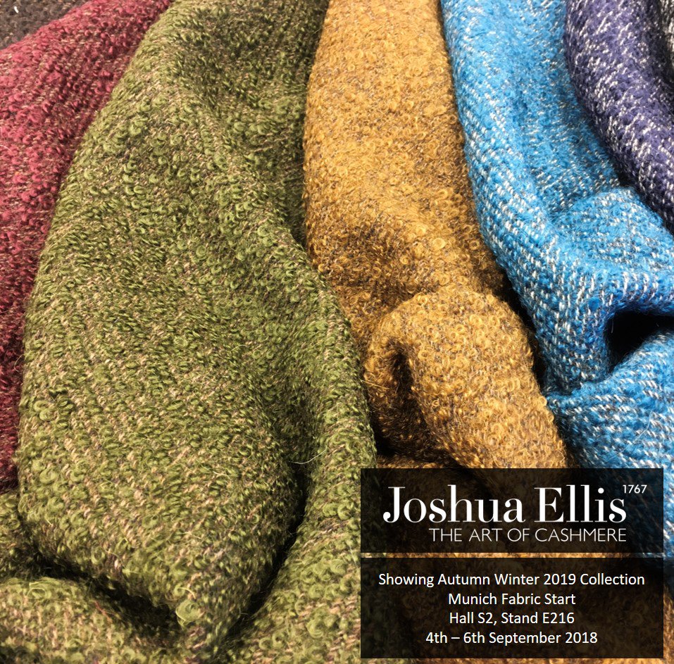 JoshuaEllisCash's tweet photo. We are presenting our #AutumnWinter collection this year at @munichfabricstart.
Come along to see our new #fabrics in Hall S2, Stand E216.
#joshuaellis #mfs #luxury #munichfabricstart #viewmunich #newfabrics #aw19 #munique #munich https://t.co/XEK7RbgOXo
