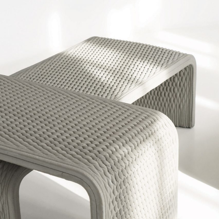 Collection of benches woven in 3D-printed concrete on.dezeen.com/cMMdLA