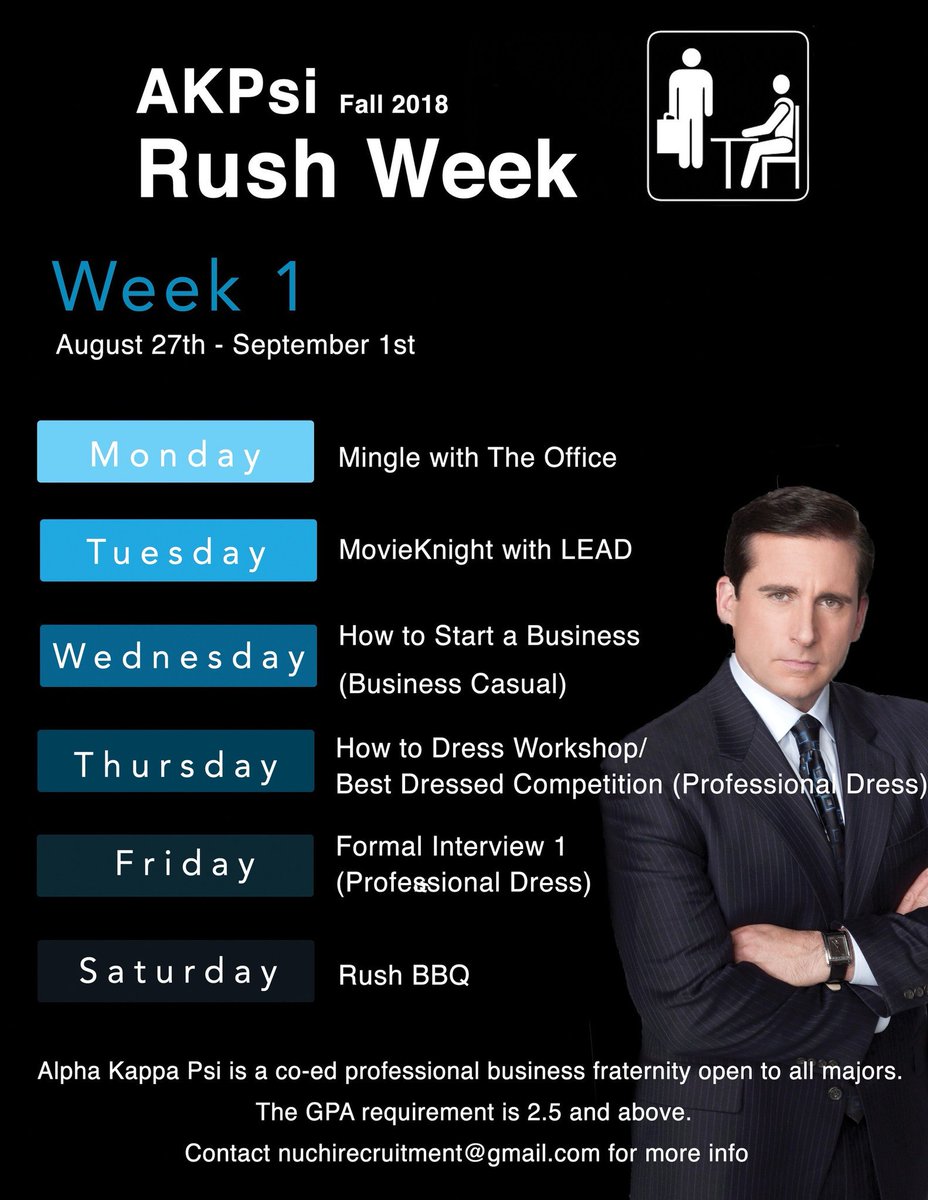 AKPsi_UCF's tweet photo. Rush week is here๐ August 27 to September 7.
All majors are welcome!
If you are interested or curious about joining AKPsi/NX Chapter, come out to our Rush Week!
#RushAKPsiFall2018 #UCF #Networking #NXNoDaysOff #Knights #RushIsComing https://t.co/9L5byE6G5b