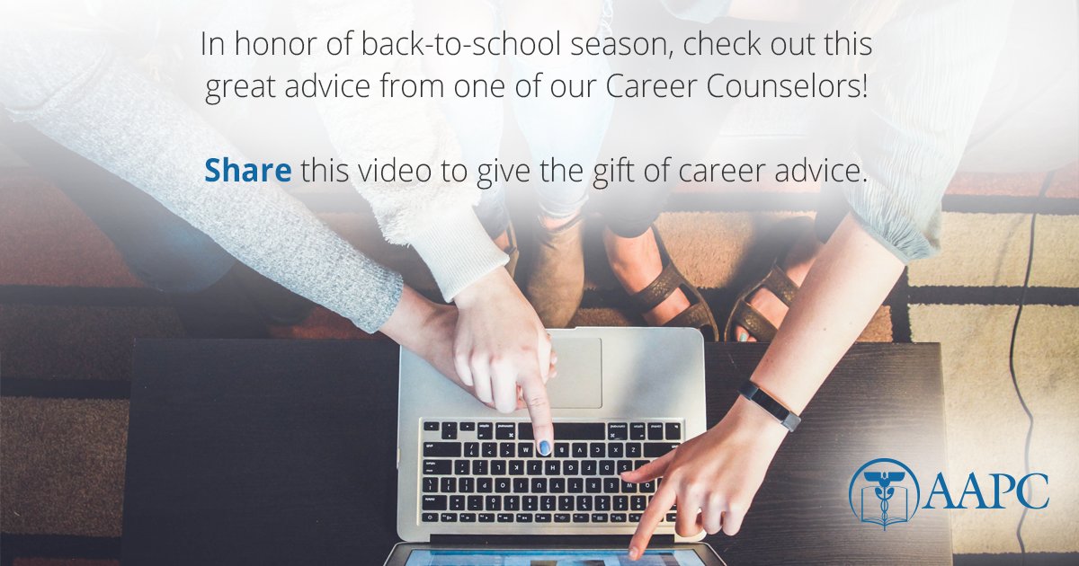 aapcstaff's tweet photo. Take 4 minutes to get career advice from an AAPC Career Counselor- https://t.co/ckhXstE4ET
#BackToSchool #CareerAdvice #AAPC #MedicalCoding #GiveBack #CodingProfessional https://t.co/E6BlBsJ8j0