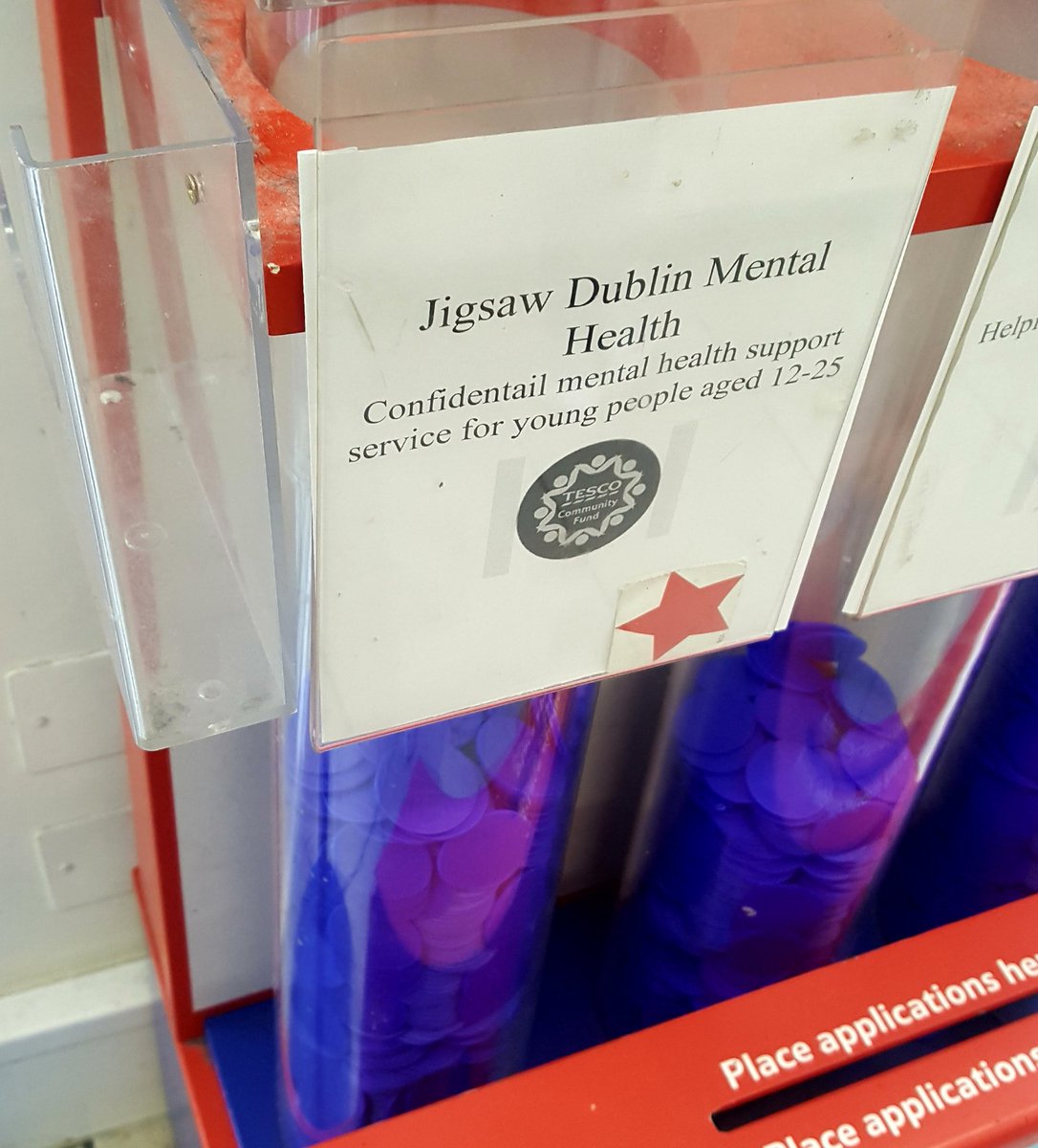 AppleTartFace's tweet photo. Delighted to my blue tokens to @JigsawYMH this evening in Temple Bar Tesco 😊 #youthmentalhealth https://t.co/PXDAoTQdse