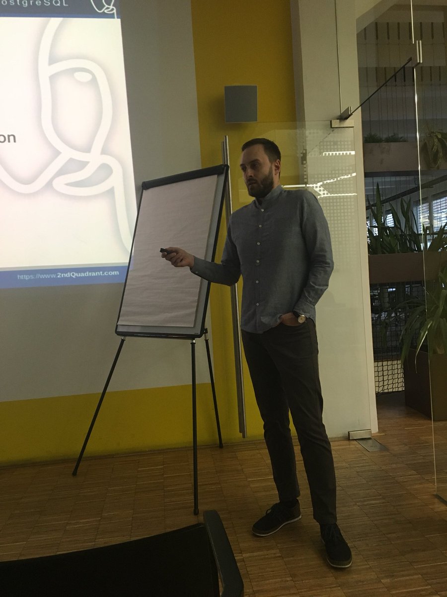 PrahaPostgreSQL's tweet photo. Petr (@PJMODOS) has just started his talk about advanced use cases of logical replication in PostgreSQL. #PostgreSQL #Postgres #CSPUG #Prague #meetup #logicalreplication #Postgres11 https://t.co/LDxs6F8UTw