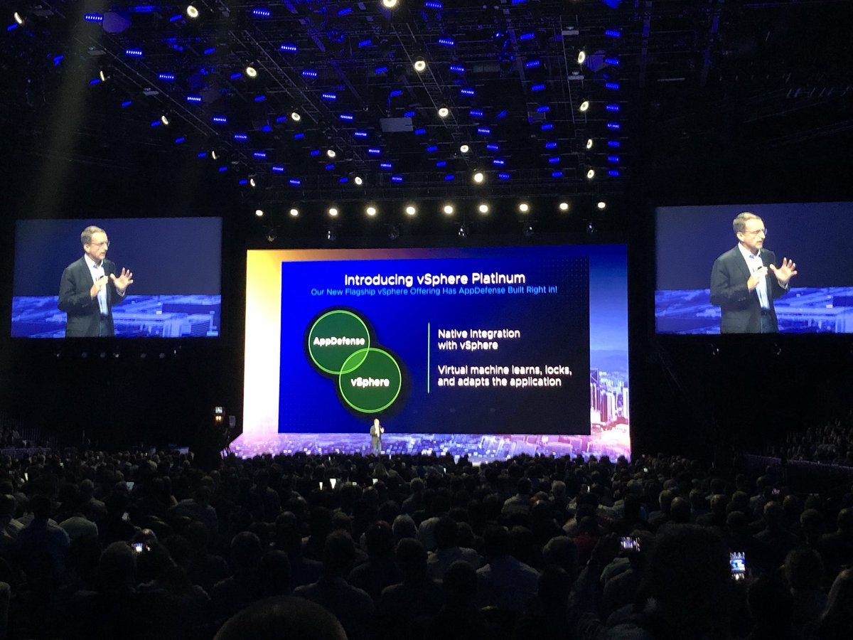 vbarnott's tweet photo. @PGelsinger announces vSpeher Platinum, with AppDefense built in. #VMword2018 https://t.co/yxxaG1oEsB