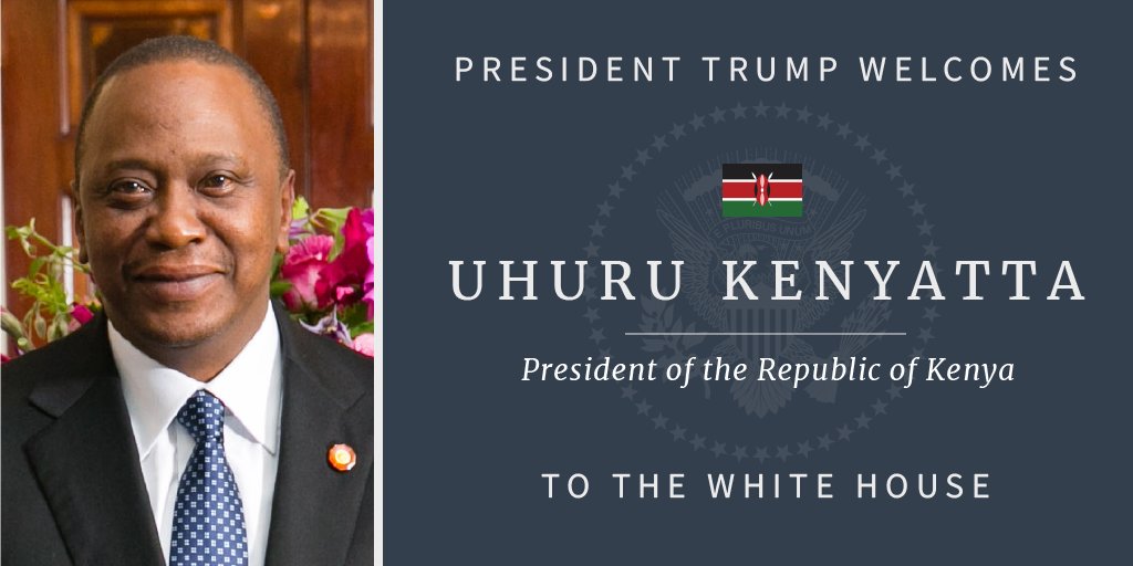 WhiteHouse45's tweet photo. Today, President @realDonaldTrump and @FLOTUS welcome the President of the Republic of Kenya @UKenyatta and Mrs. Margaret Kenyatta to the White House. https://t.co/aSZnrslsV5