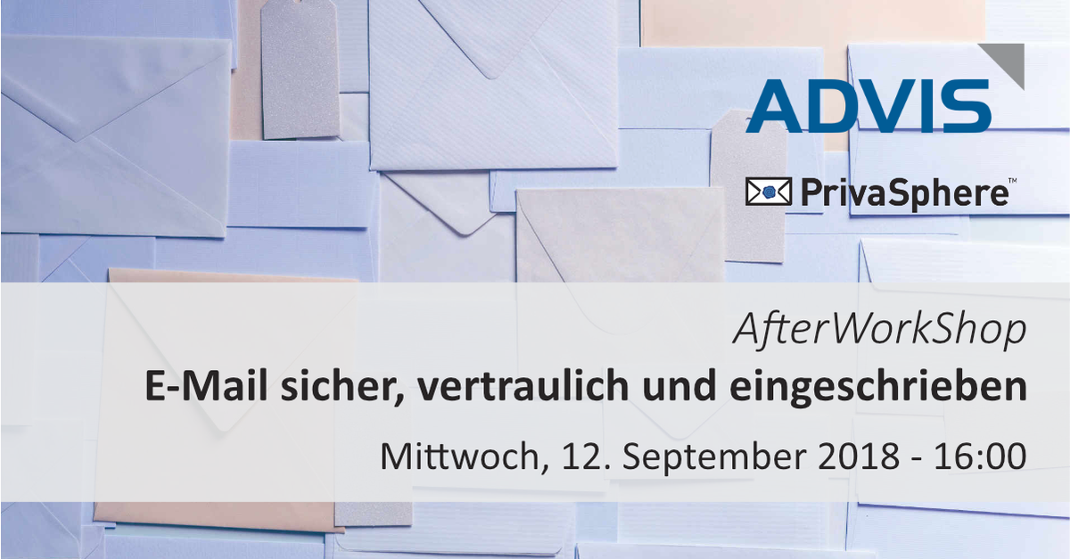 advisag's tweet photo. Austausch von vertraulichen Informationen sicher per E-Mail. Ist das denn möglich? Aber klar! Jetzt für den nächsten #AfterWorkShop anmelden: https://t.co/6tHLbiDdKX https://t.co/nsE2ZsIknA