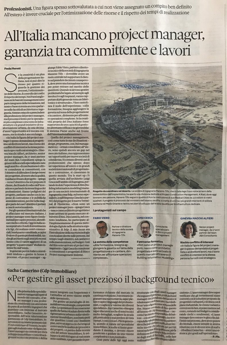 #Italia mancano i #projectmanager garanzia tra committente e lavori #FabioViero <a href="/ManensTifs/">Manens-Tifs s.p.a.</a> <a href="/g_macchi/">ginevra macchi</a> J&amp;A e #LuigiCesca #SachaCamerino <a href="/GruppoCdp/">Cassa Depositi e Prestiti</a> #mestieri #professioni #architettura #ingegneria oggi su <a href="/sole24ore/">IlSole24ORE</a>