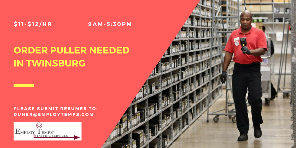 EmployTemps's tweet image. Order Puller needed in Twinsburg

9am-5:30pm

$11-$12/hr

Call 330-923-9243

#orderpuller #picker #rfscanner #pick #hiring #jobs #applynow #workersneeded #employtemps