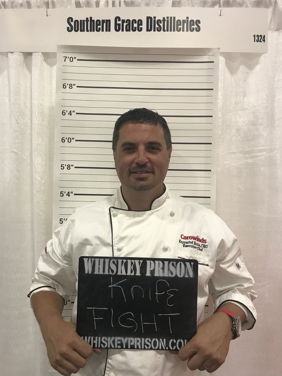 Already having fun at <a href="/NCRLExpo/">NCRLExpo</a> with <a href="/Carowinds/">Carowinds</a> fabulous chef @carowindschef Kris Siuta. <a href="/NCRLA/">NCRLA</a>  folks come see us and get YOUR Whiskey Prison booking photo #chef #distillery #Conviction #bourbon