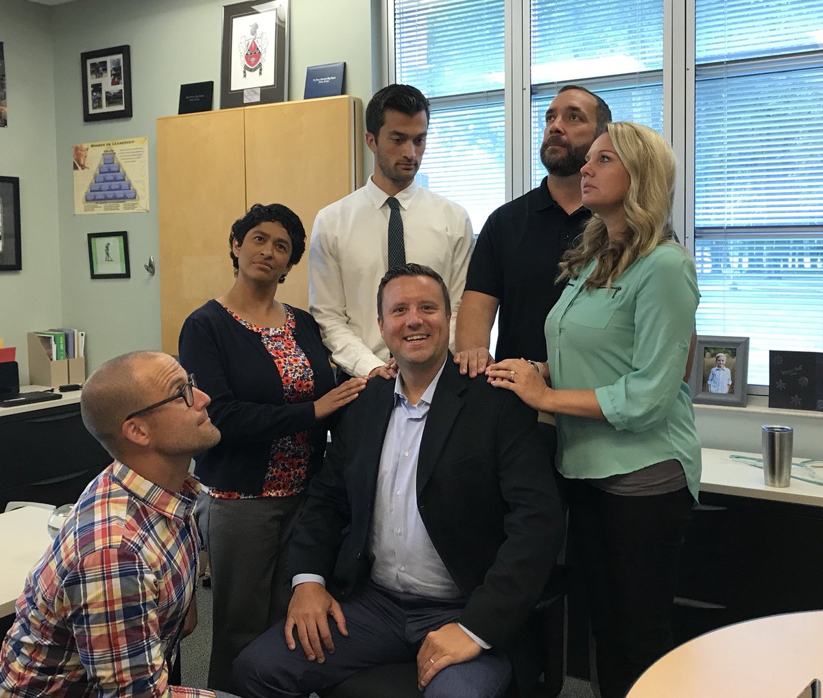 WOHS Admin team joining in the awkward family photo challenge.  #GoWO #WOHSFamilyPhotos <a href="/RosalesWoods/">Michelle Woods</a> <a href="/JakeManning12/">Jake Manning</a> <a href="/wopanthers/">West Ottawa Panthers</a> @coachosh <a href="/KJerniganWO/">Kristine Jernigan</a> @ReineckeWO