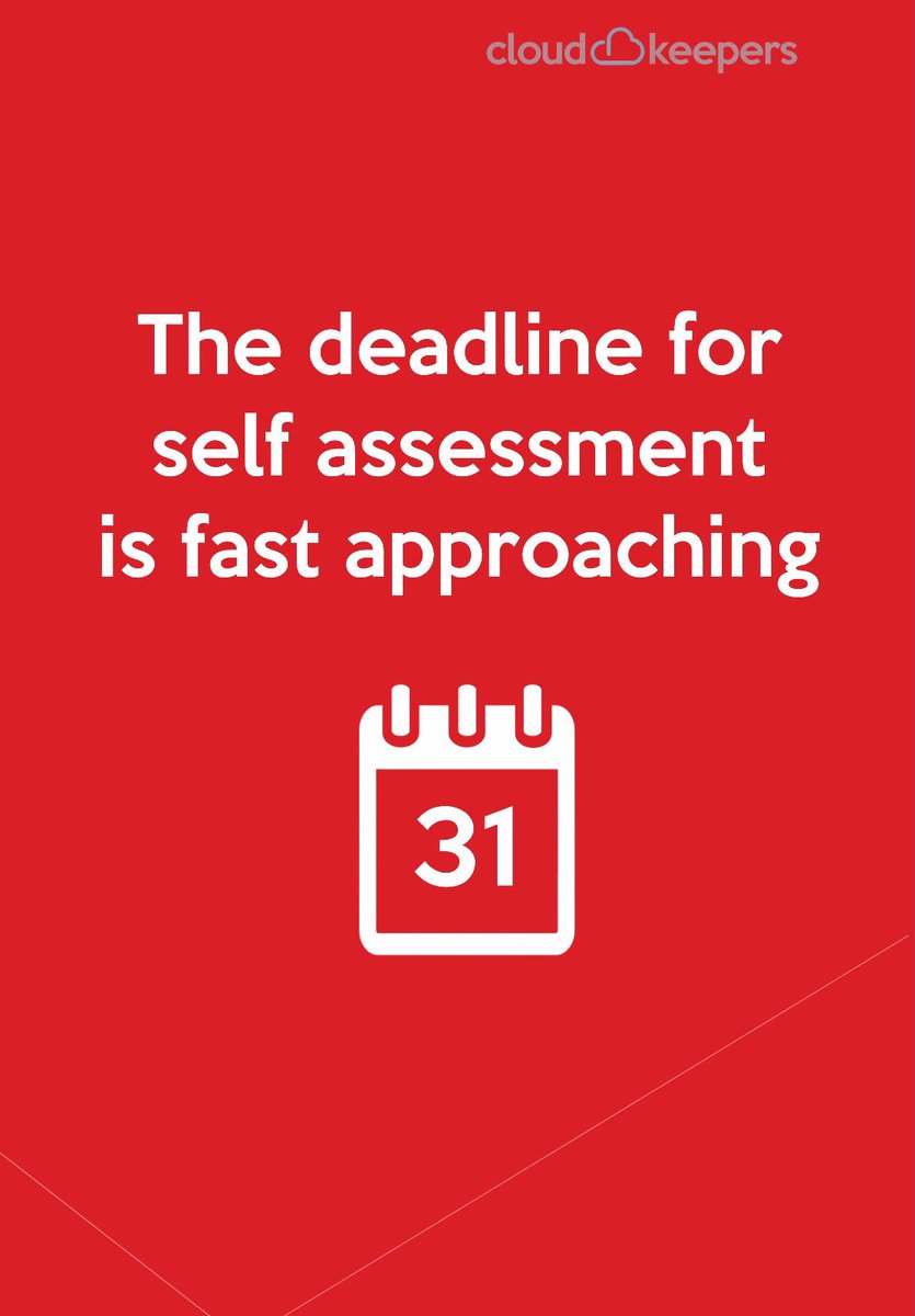 cloudkeepers_uk's tweet photo. The deadline for self assessment is fast approaching

#SelfAssessment #HMRC #Tax #Accountant #Accounts #January31 #Cloudkeepers #Bookkeeping #Income #SelfEmployed https://t.co/g9LIztgNEP