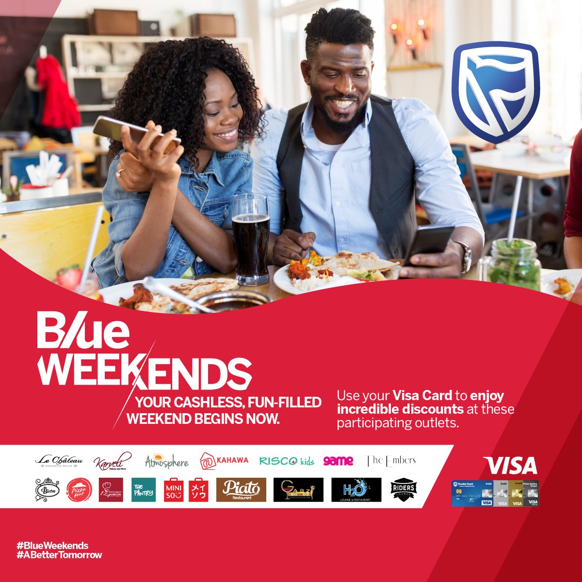 stanbicug's tweet image. Also participating in this week's #BlueWeekends;
H20 bar
Atmosphere Lounge
L'Epicurien
@thebistroug
Risco Kidz wear
Kahawa - Crested Towers
Embers - Industrial Area
