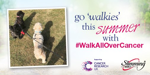 SlimmingWorld's tweet photo. Heading out with your furry friends is a great way to add more #activity to your day and can help you build a healthier #lifestyle, too! However you’re getting your steps in this summer, share your pics using #WalkAllOverCancer, tagging us and @CRUK! https://t.co/kkvGZrB2ZP