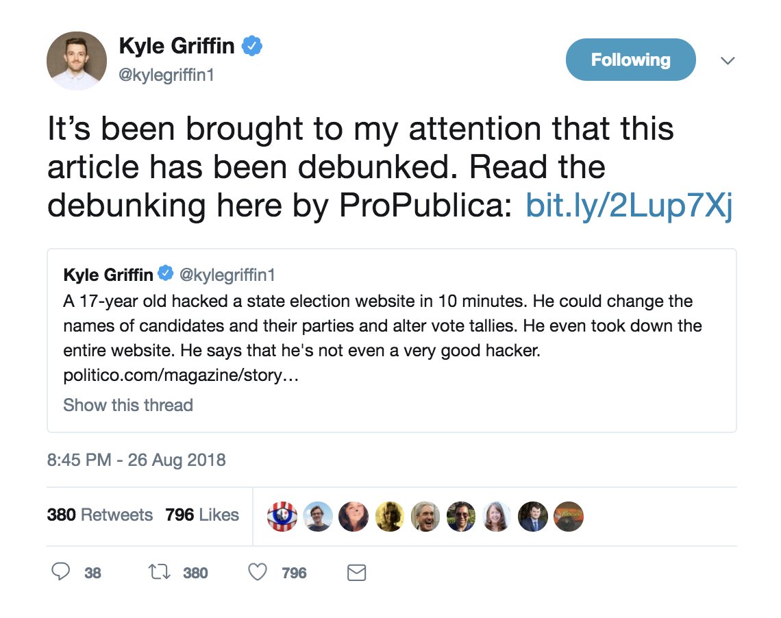 electionland's tweet photo. This was corrected, but let's take a look at the RT count. The false tweet received more than 6K. The correction received fewer than 400.

Our policy is to *delete* incorrect tweets and attach a screenshot of them to the correction. Misinfo will continue to be spread otherwise. https://t.co/xx8ZobO6pD