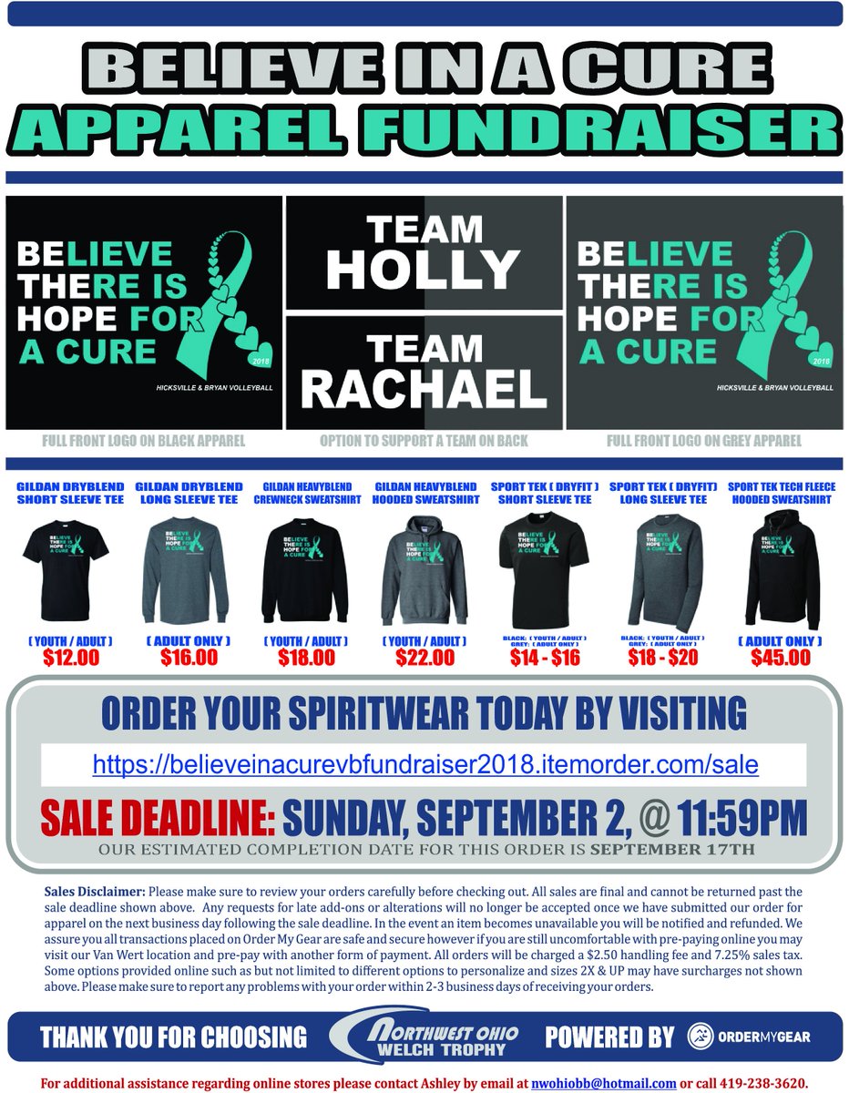 ThKusz's tweet photo. Bryan will play at Hicksville on September 20th. Please find the flyer with the website to order shirts for the game.  Proceeds go to the Williams and Defiance County Hospice Centers.  We will be playing the game in remembrance of Racheal Rupp.   Orders are due by Sept 2. https://t.co/Lp2QQRBdEs